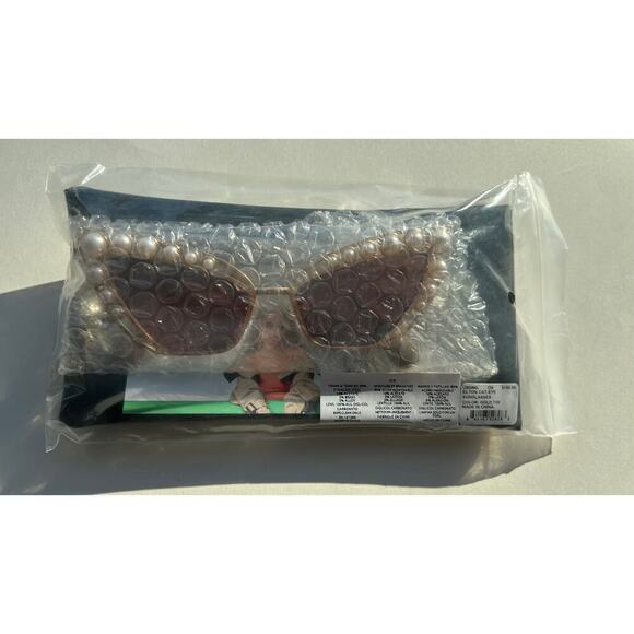 RARE Lele Sadoughi 14k gold Faux Pearls UV Cat Eye Sunglasses - Picture 13 of 14